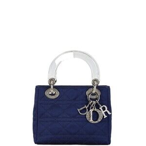Dior Lady Rhinestone Handbag Navy Blue Satin